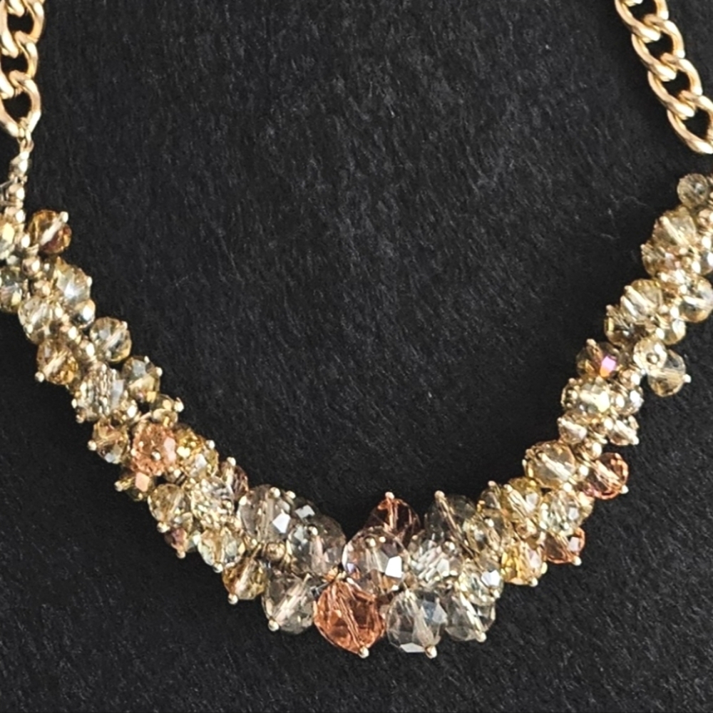 VERA WANG VINTAGE CRYSTAL CLUSTER NECKLACE GREY PINK CLEAR